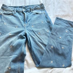 Blue Floral Embroidered Women Jeans